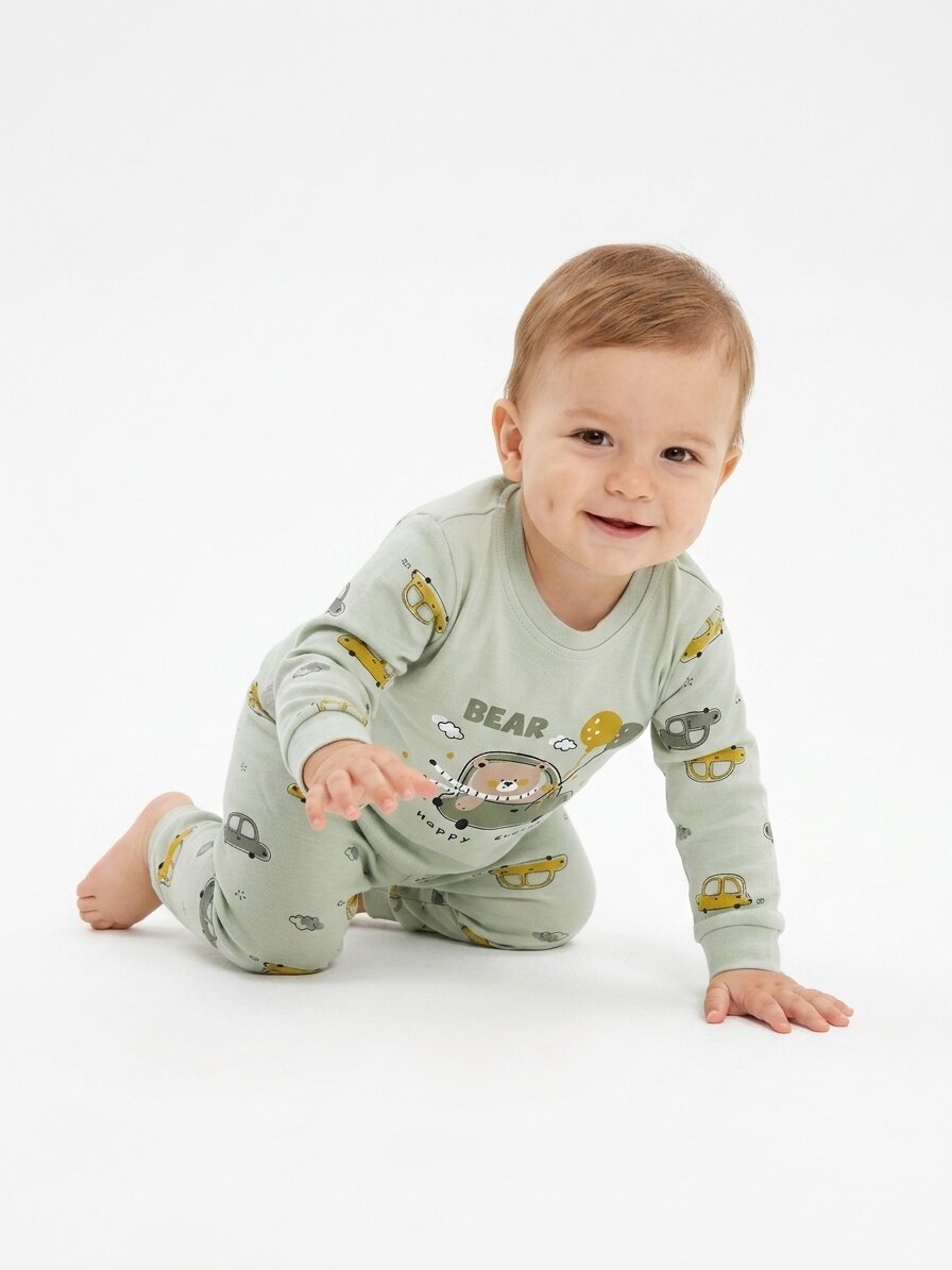 Pamuklu Ayıcık Detaylı 2li Erkek Bebek Pijama Takımı - Görsel 2