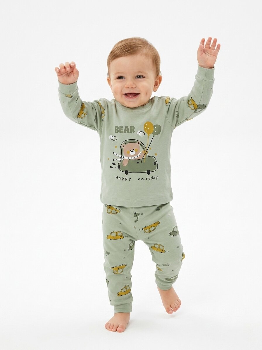 Pamuklu Ayıcık Detaylı 2li Erkek Bebek Pijama Takımı - Görsel 3