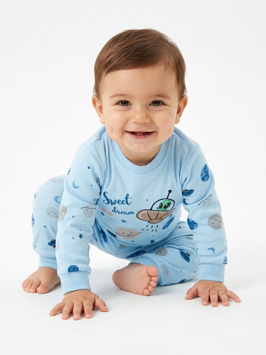 Pamuklu Uzay Detaylı 2li Erkek Bebek Pijama Takımı - Görsel 2