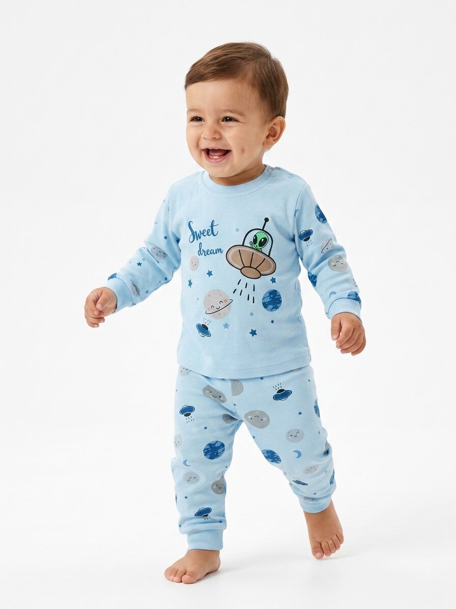 Pamuklu Uzay Detaylı 2li Erkek Bebek Pijama Takımı - Görsel 3