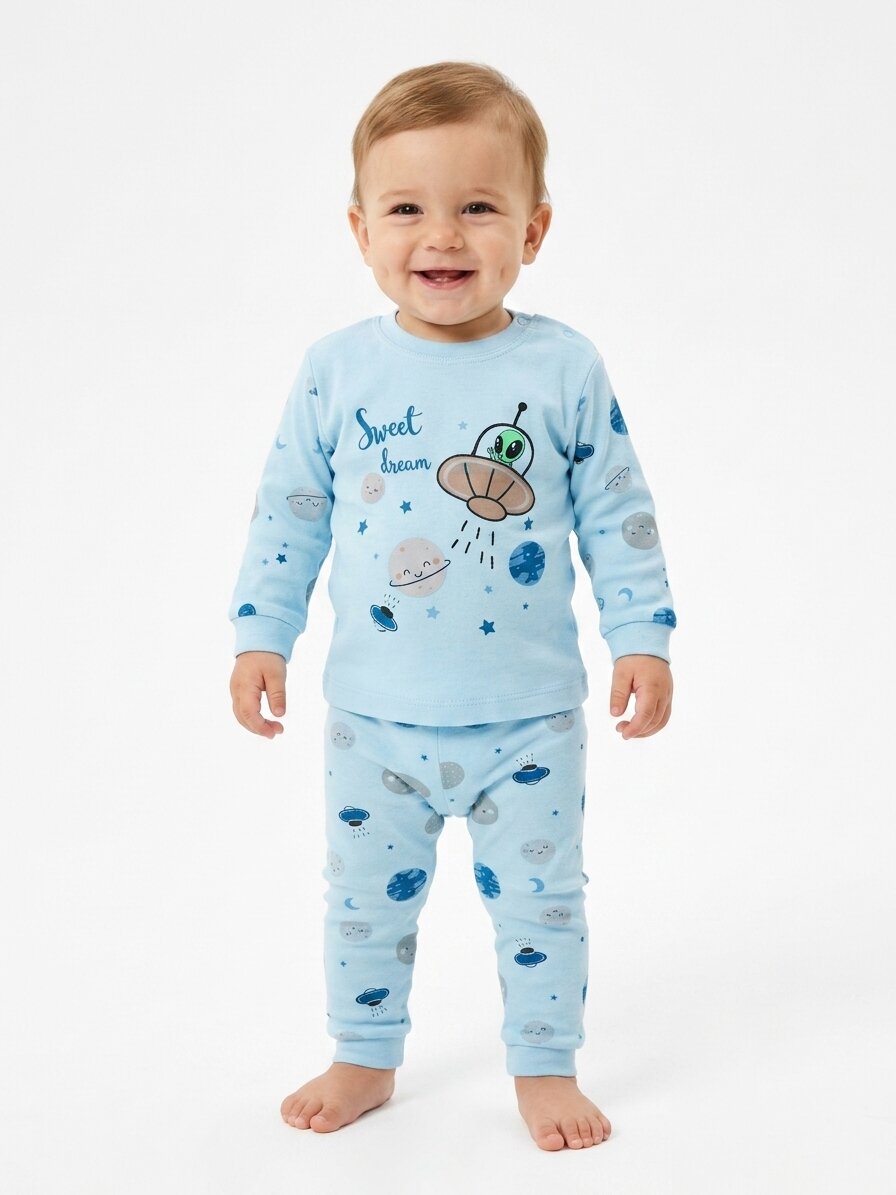 Pamuklu Uzay Detaylı 2li Erkek Bebek Pijama Takımı - Görsel 4