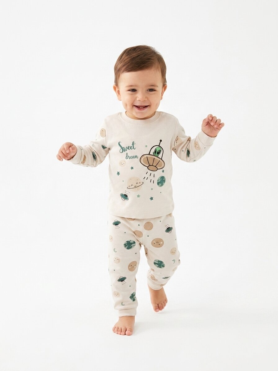 Pamuklu Uzay Detaylı 2li Erkek Bebek Pijama Takımı - Görsel 3