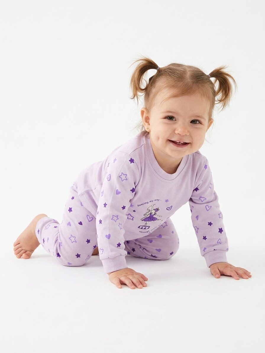 Pamuklu Balerin Detaylı Kız Bebek 2li Pijama Takımı - Görsel 2