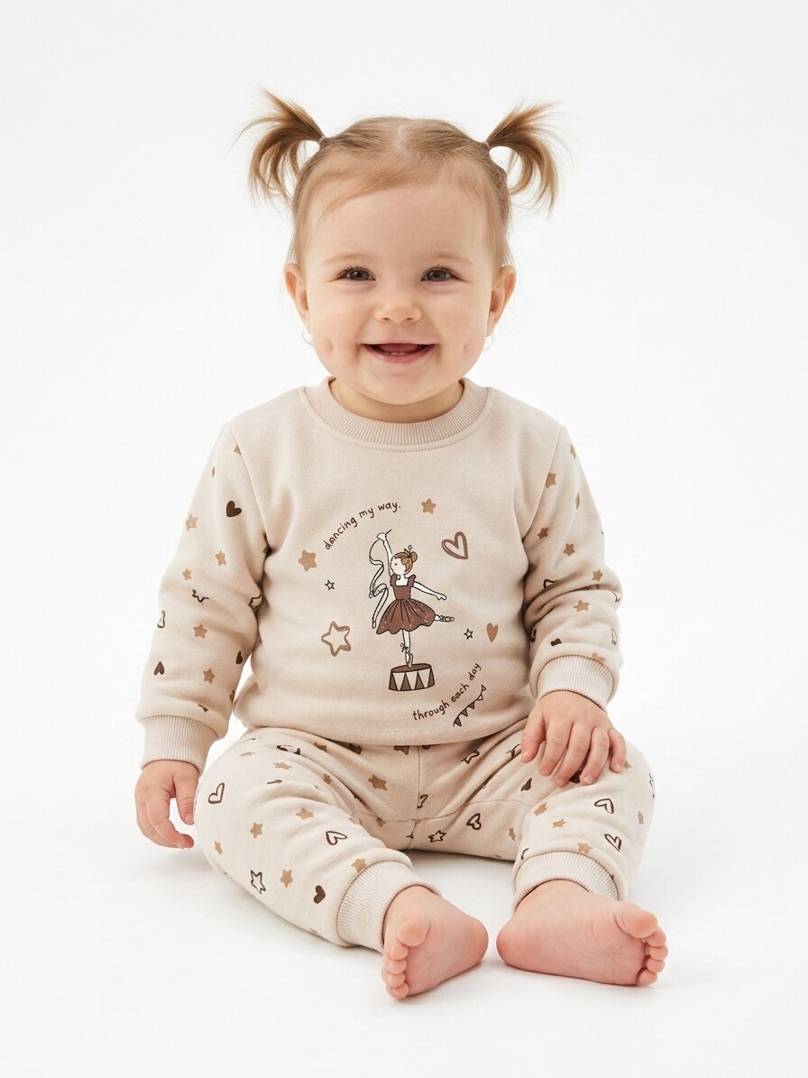 Pamuklu Balerin Detaylı Kız Bebek 2li Pijama Takımı Varyantı