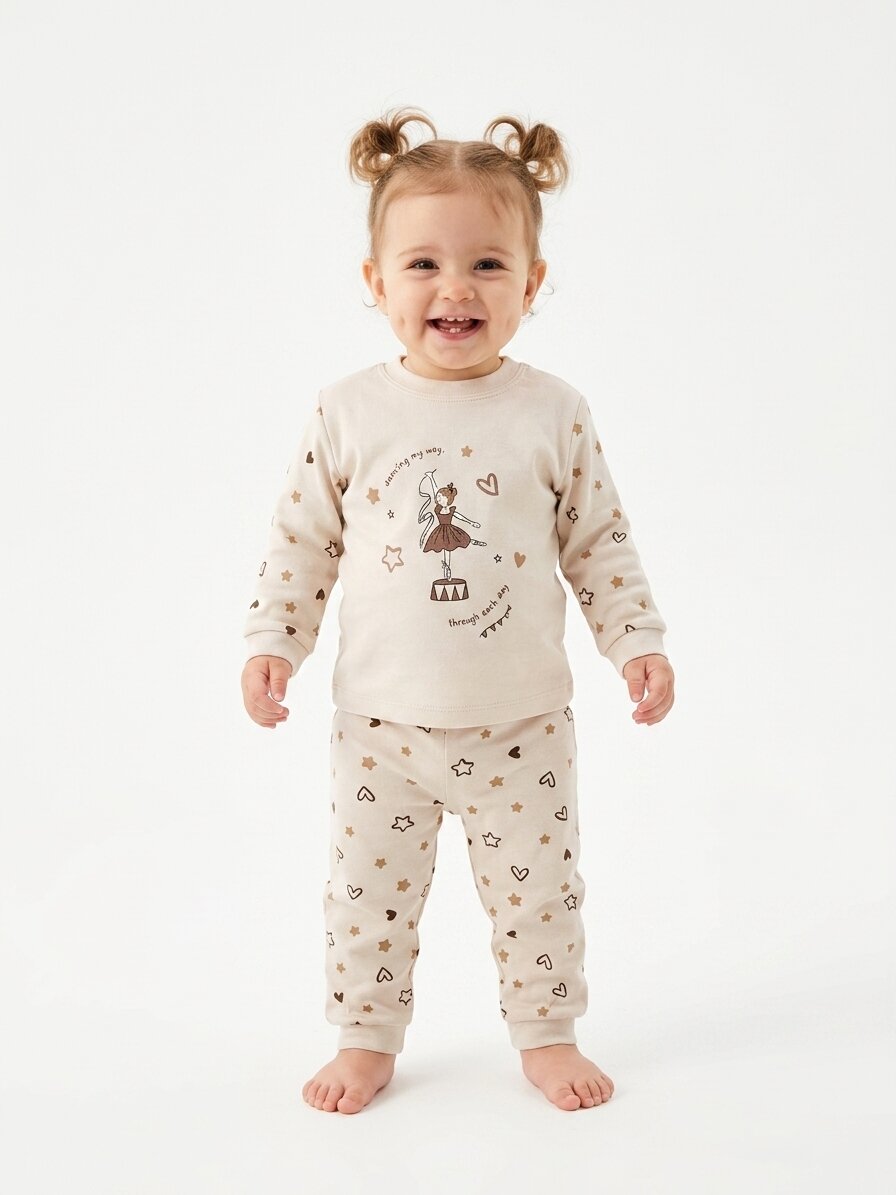 Pamuklu Balerin Detaylı Kız Bebek 2li Pijama Takımı - Görsel 4