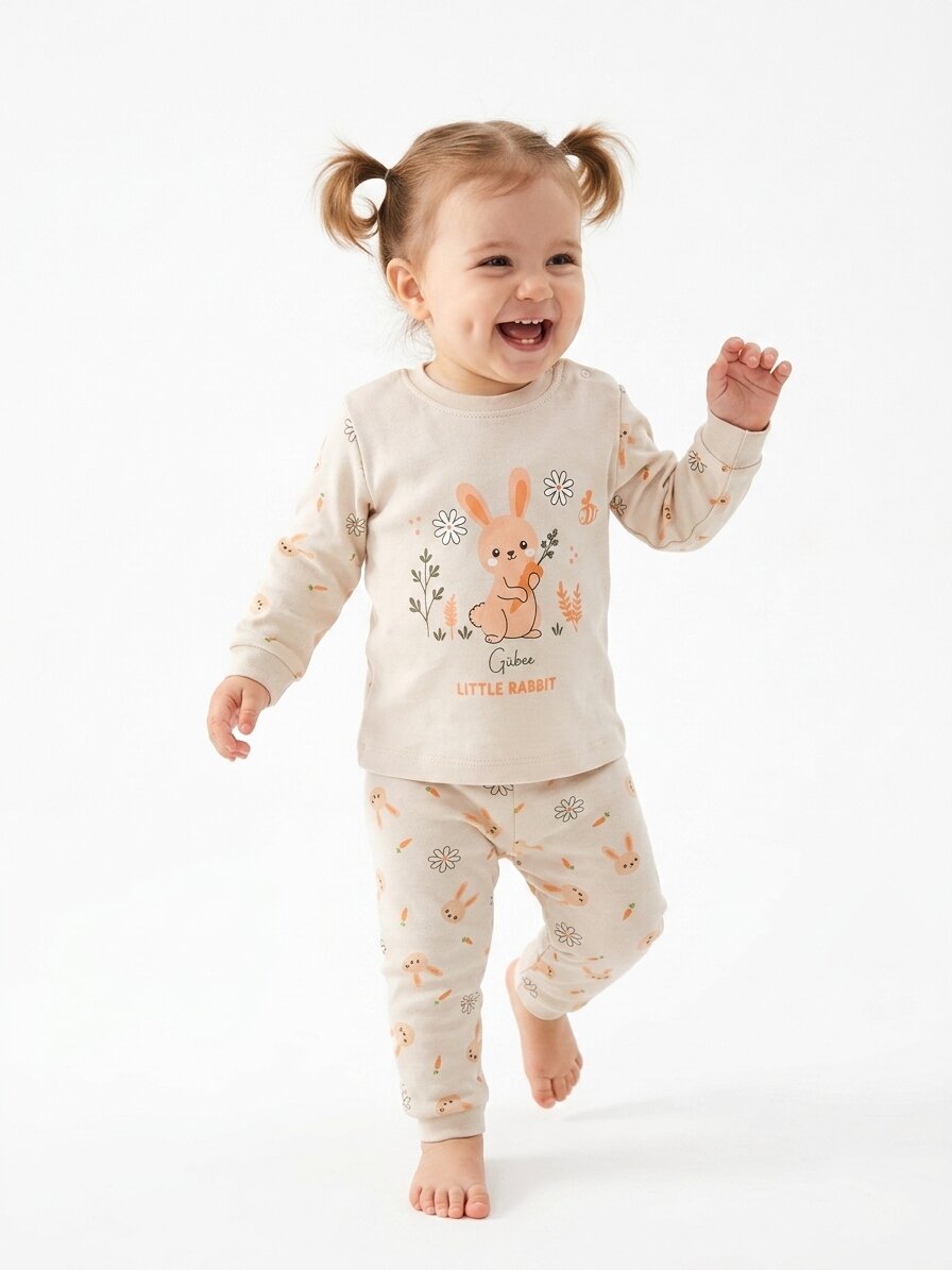 Pamuklu Tavşan Detaylı 2li Kız Bebek Pijama Takımı - Görsel 3