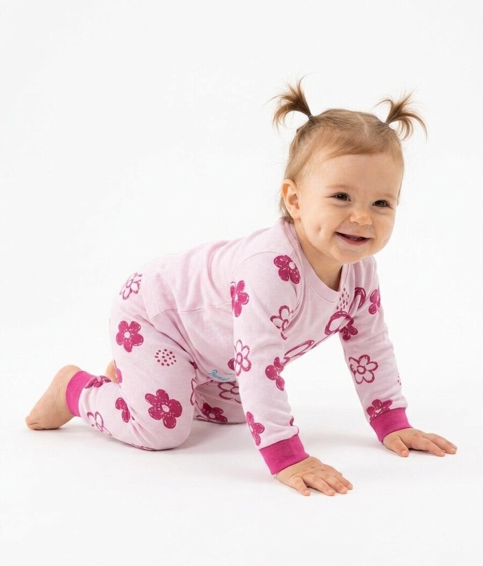 İki İplik Mevsimlik Organik Çiçek Desenli Kız Bebek Pijama 2li Takım - Görsel 2