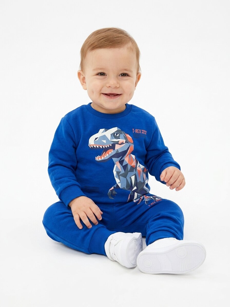 Pamuklu Dino Detaylı 2li Erkek Bebek Takım Varyantı