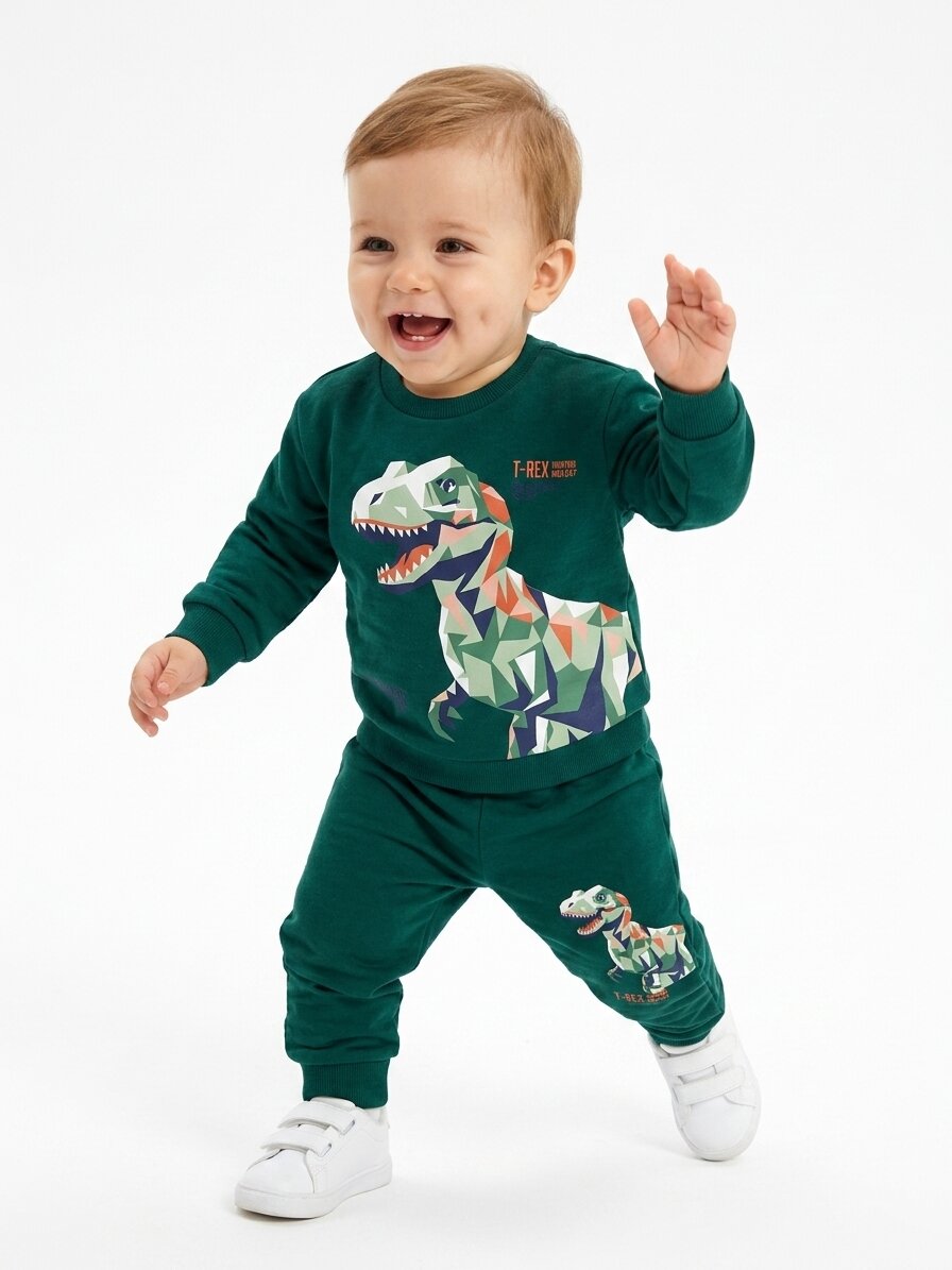 Pamuklu Dino Detaylı 2li Erkek Bebek Takım - Görsel 3