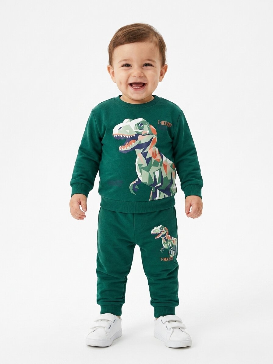 Pamuklu Dino Detaylı 2li Erkek Bebek Takım - Görsel 4