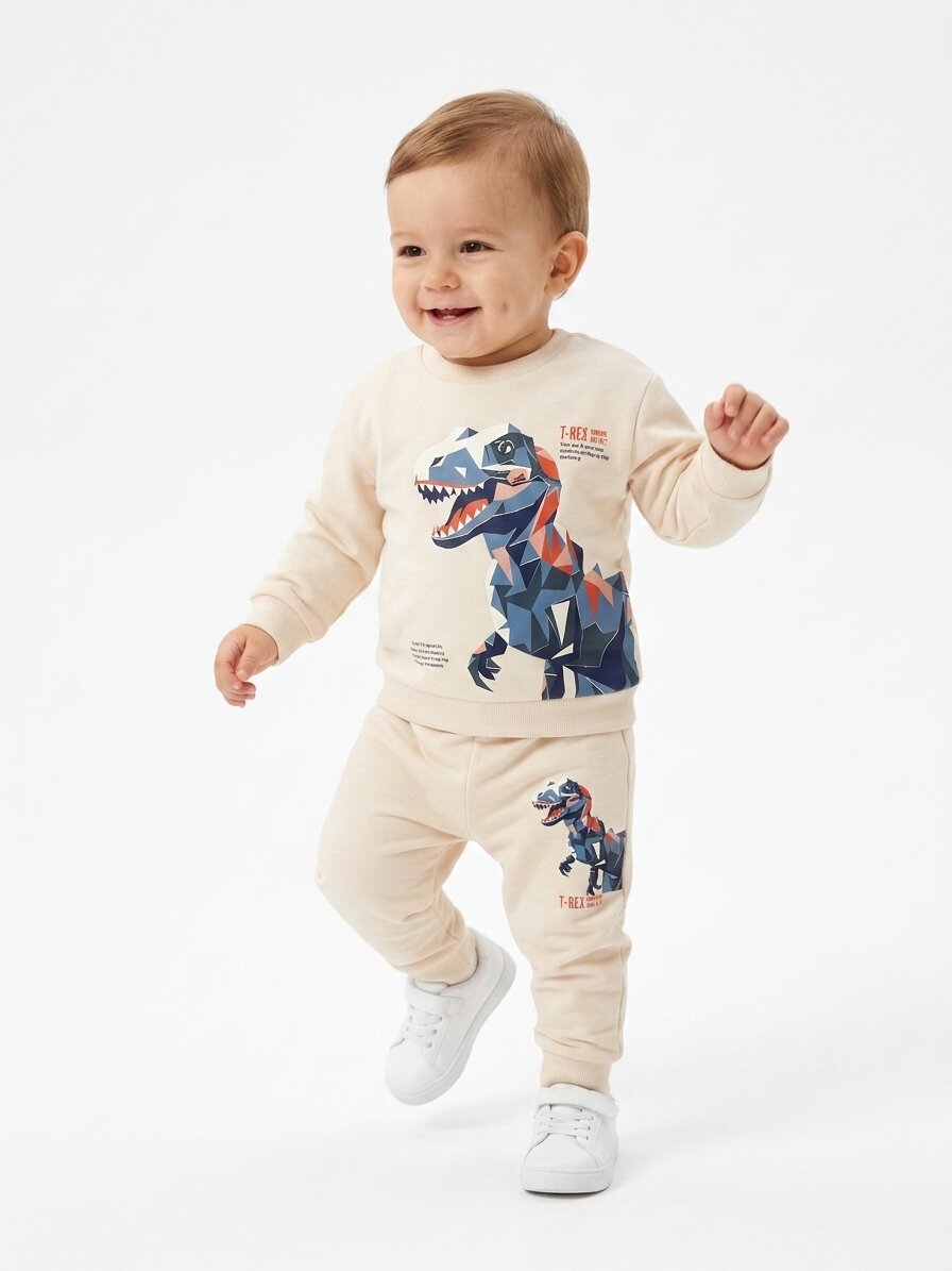 Pamuklu Dino Detaylı 2li Erkek Bebek Takım - Görsel 3