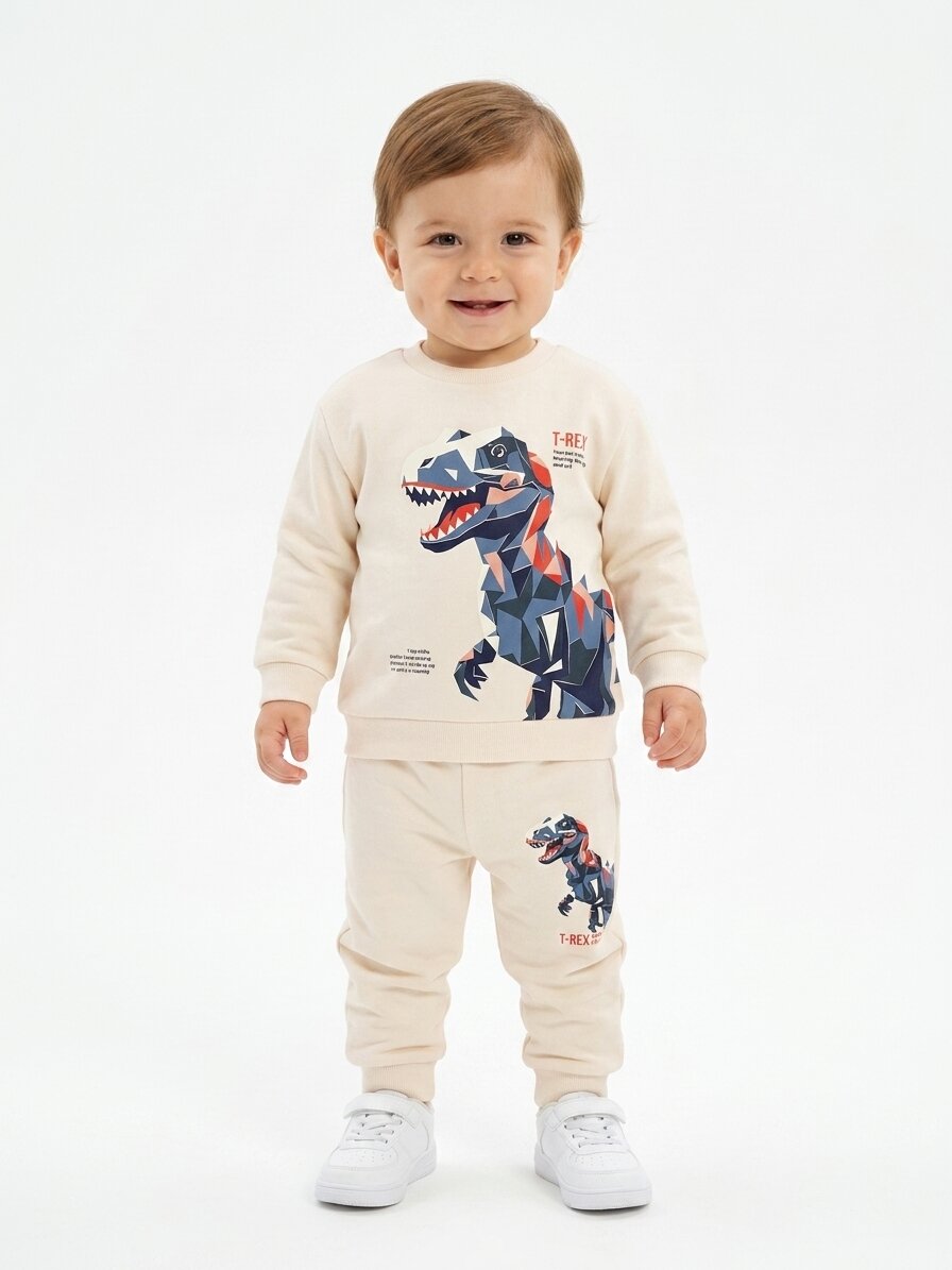 Pamuklu Dino Detaylı 2li Erkek Bebek Takım - Görsel 4