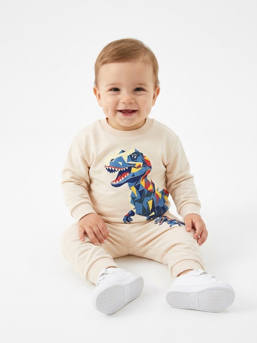 Pamuklu Dino Detaylı 2li Erkek Bebek Takım Varyantı