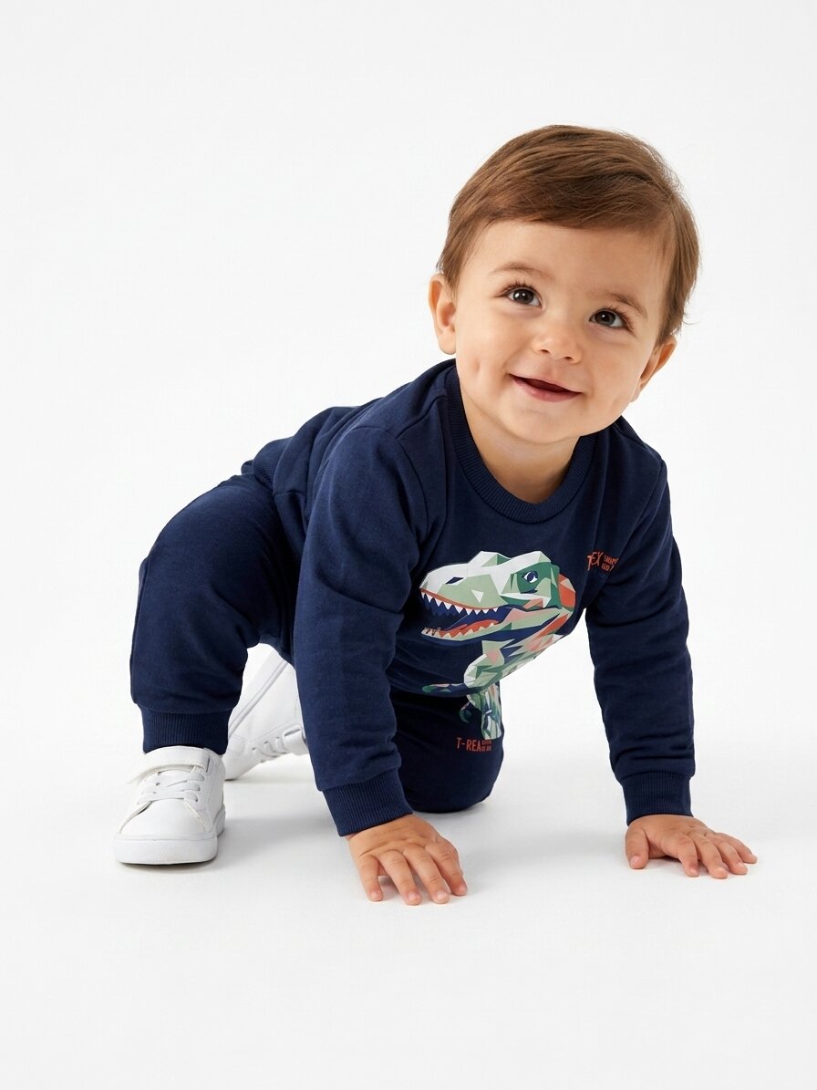 Pamuklu Dino Detaylı 2li Erkek Bebek Takım - Görsel 2