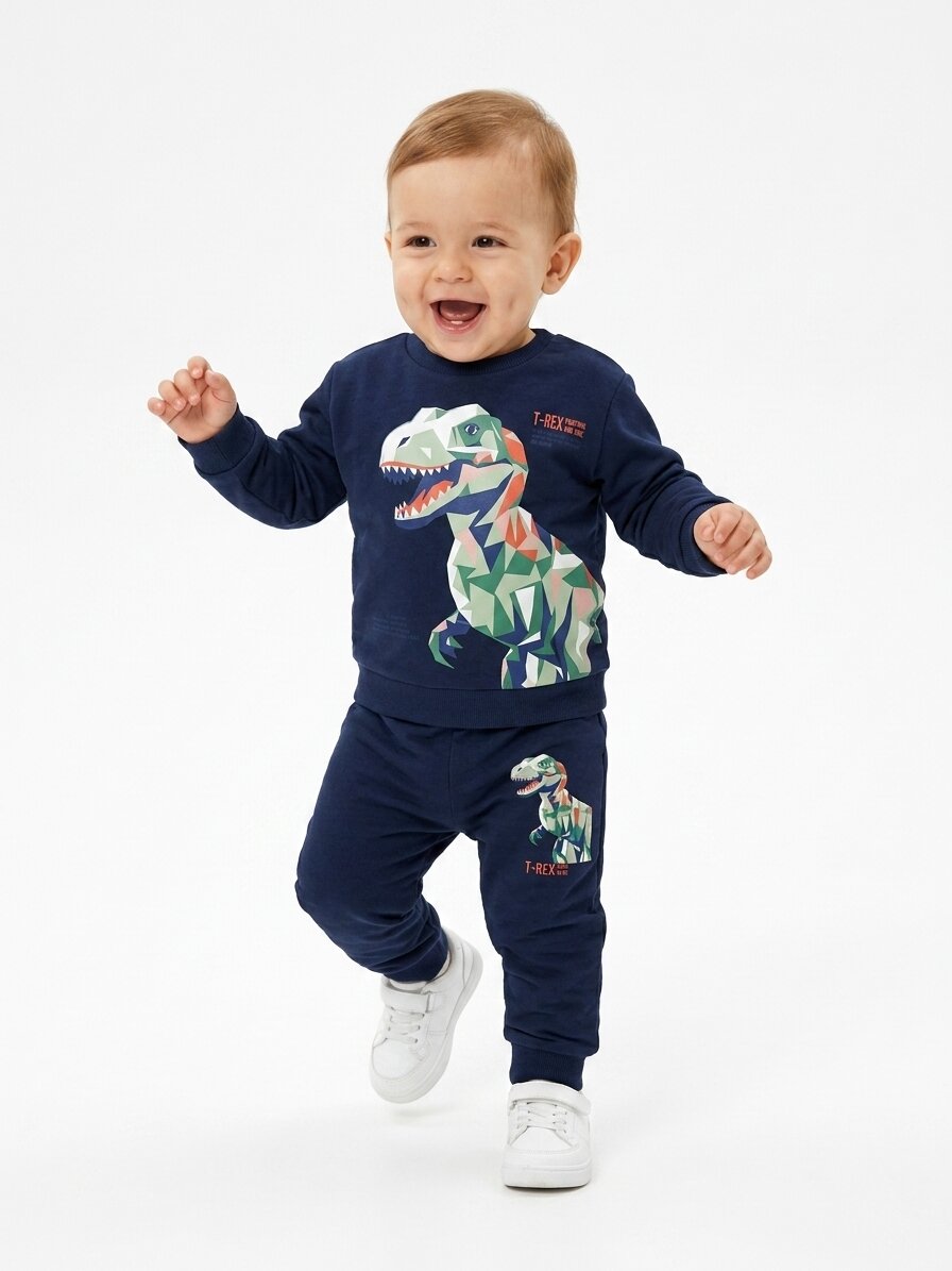 Pamuklu Dino Detaylı 2li Erkek Bebek Takım - Görsel 3