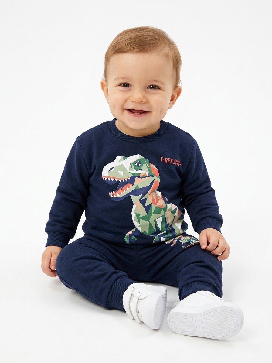 Pamuklu Dino Detaylı 2li Erkek Bebek Takım Varyantı