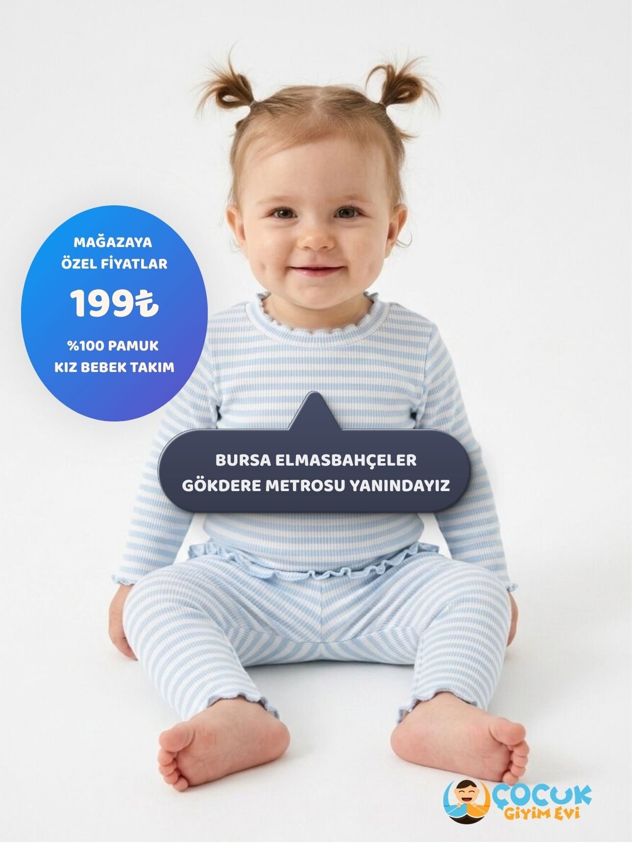 Pamuk Çizgili Kız Bebek 2li Takım - Görsel 2