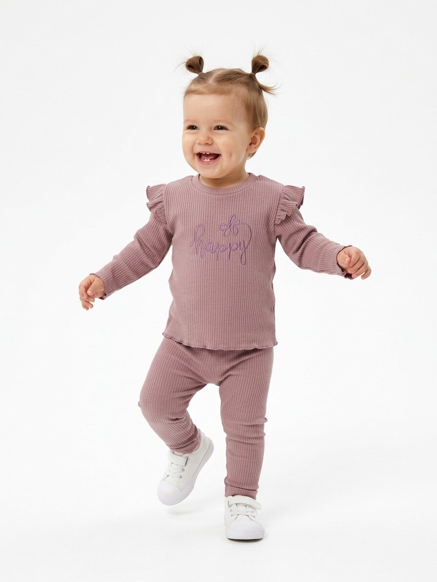 Pamuklu Fırfır Detaylı Fitilli 2li Kız Bebek Takım - Görsel 3