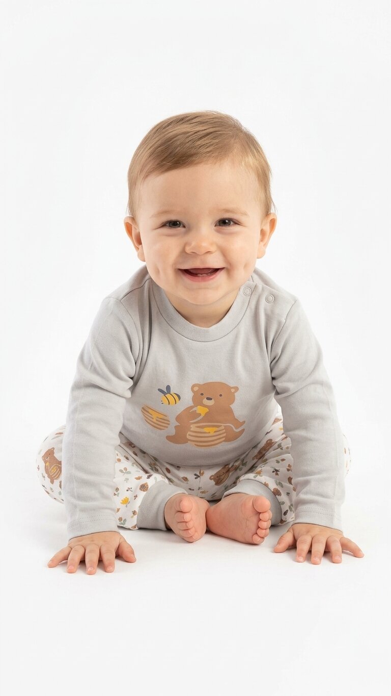 Pamuklu Organik Sertifikalı Ayıcık Detaylı Erkek Bebek Pijama Takımı - Görsel 2