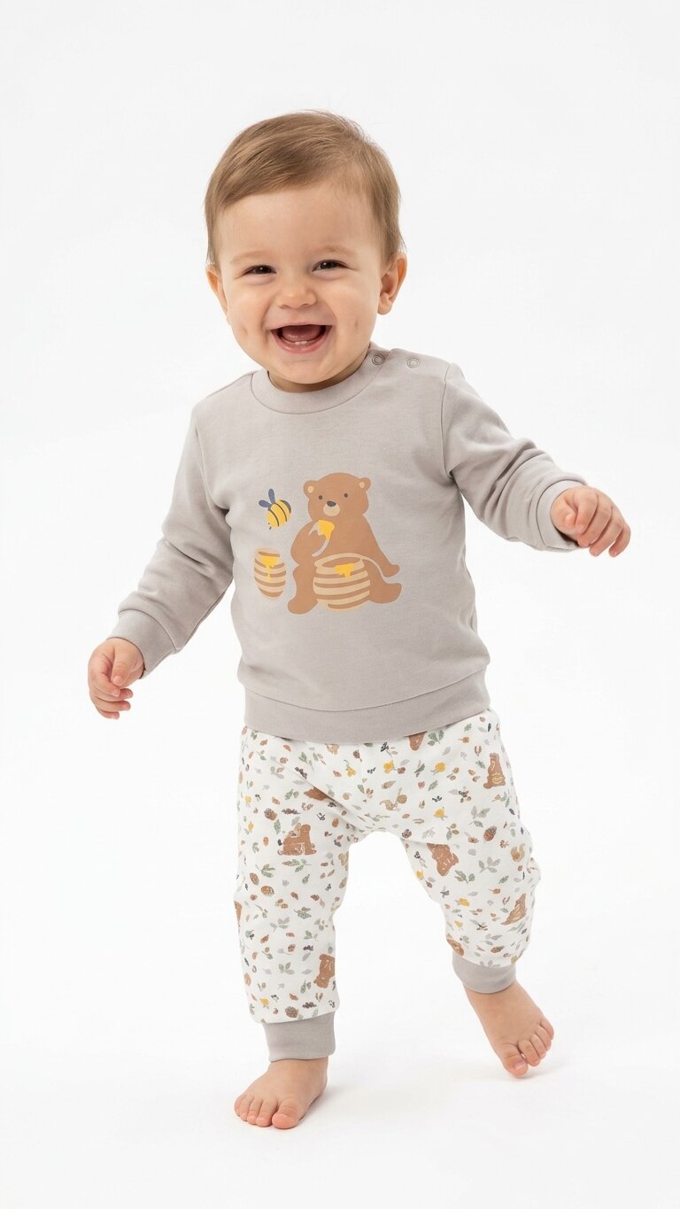 Pamuklu Organik Sertifikalı Ayıcık Detaylı Erkek Bebek Pijama Takımı - Görsel 3