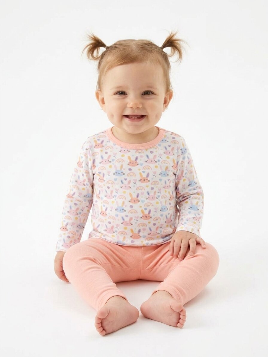 Pamuklu Tavsan Detaylı Kız Bebek Pijama Takımı