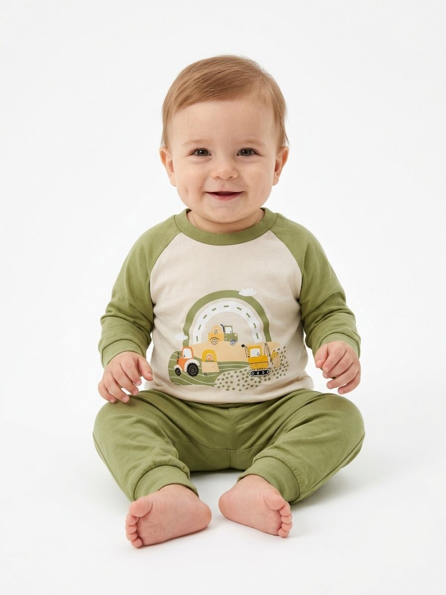 Pamuklu Araba Detaylı 2li Erkek Bebek pijama Takımı