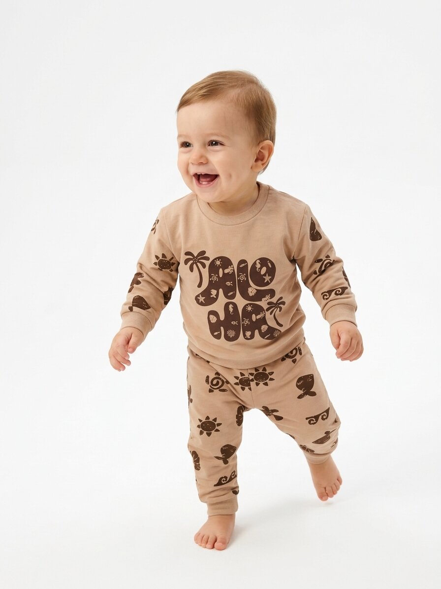 Pamuklu Palmiye Detaylı 2 li Erkek Bebek Pijama Takımı - Görsel 2