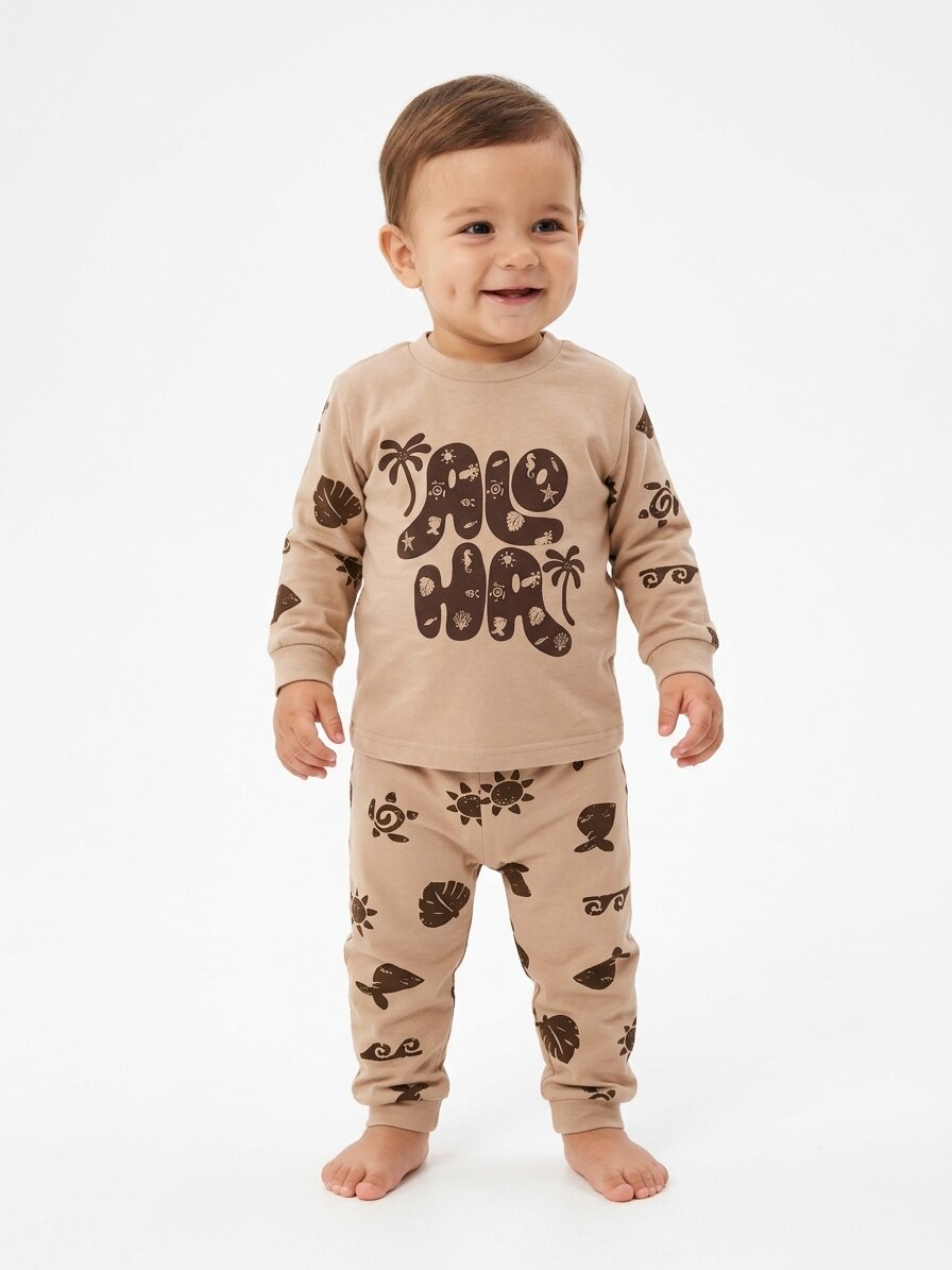 Pamuklu Palmiye Detaylı 2 li Erkek Bebek Pijama Takımı - Görsel 3