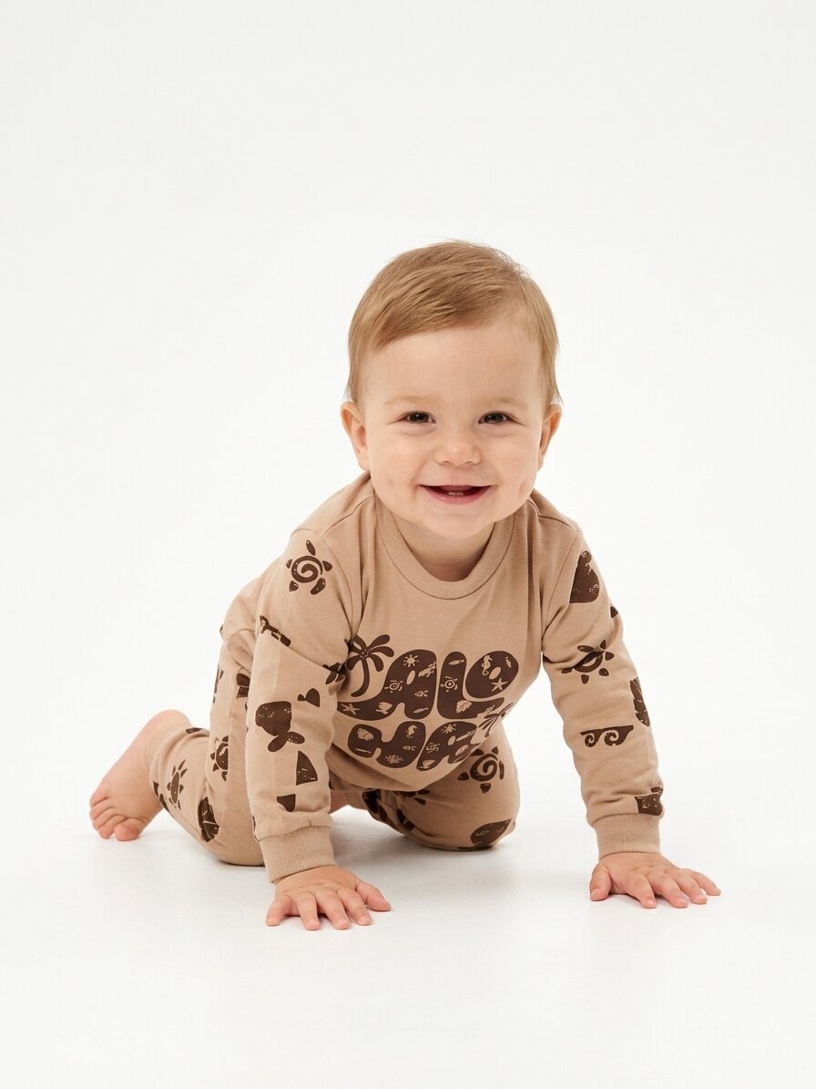 Pamuklu Palmiye Detaylı 2 li Erkek Bebek Pijama Takımı - Görsel 4