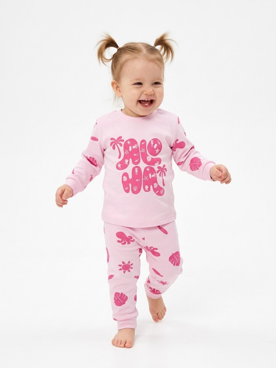 Pamuklu Palmiye Detaylı 2li Kız Bebek Pijama Takımı - Görsel 2