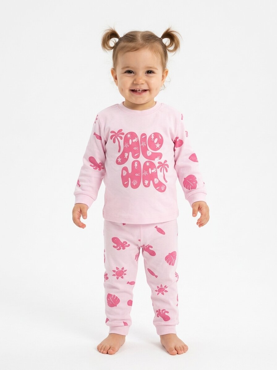 Pamuklu Palmiye Detaylı 2li Kız Bebek Pijama Takımı - Görsel 3