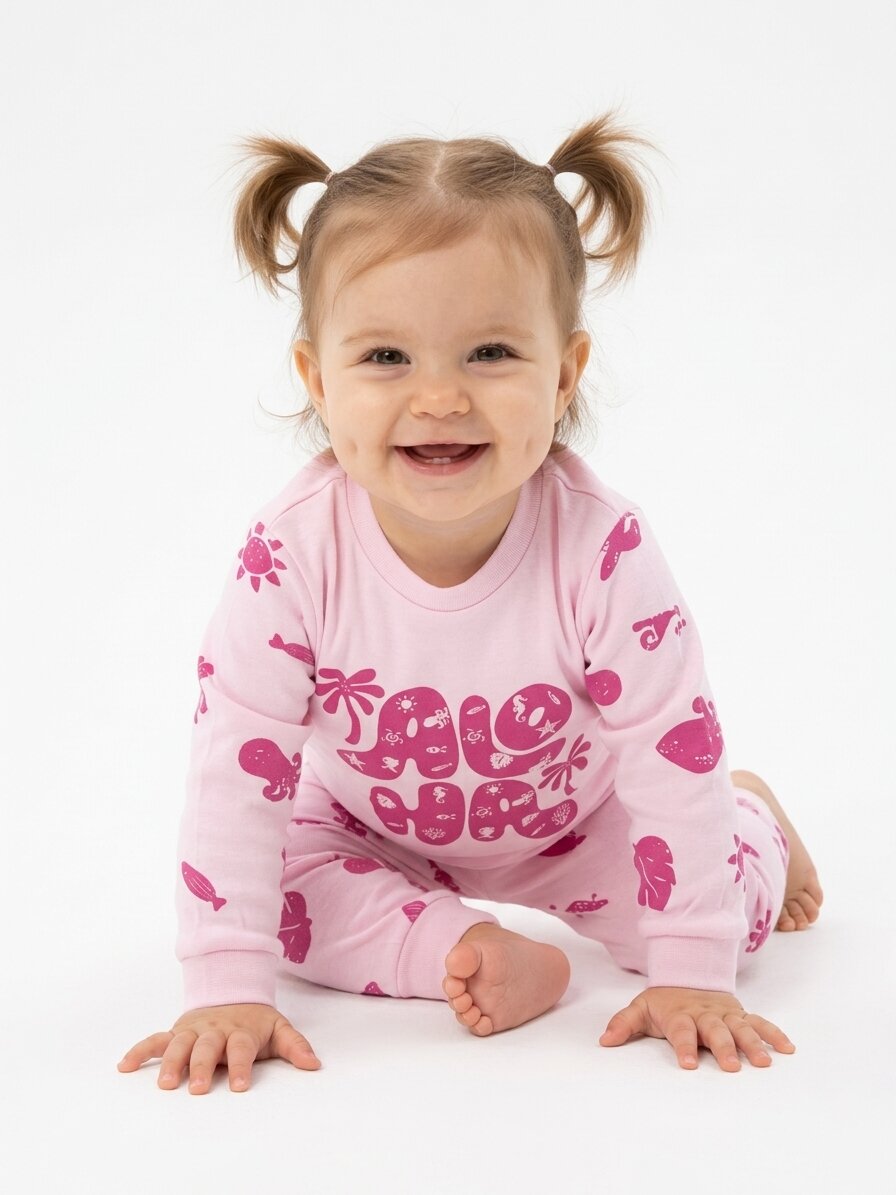 Pamuklu Palmiye Detaylı 2li Kız Bebek Pijama Takımı - Görsel 4
