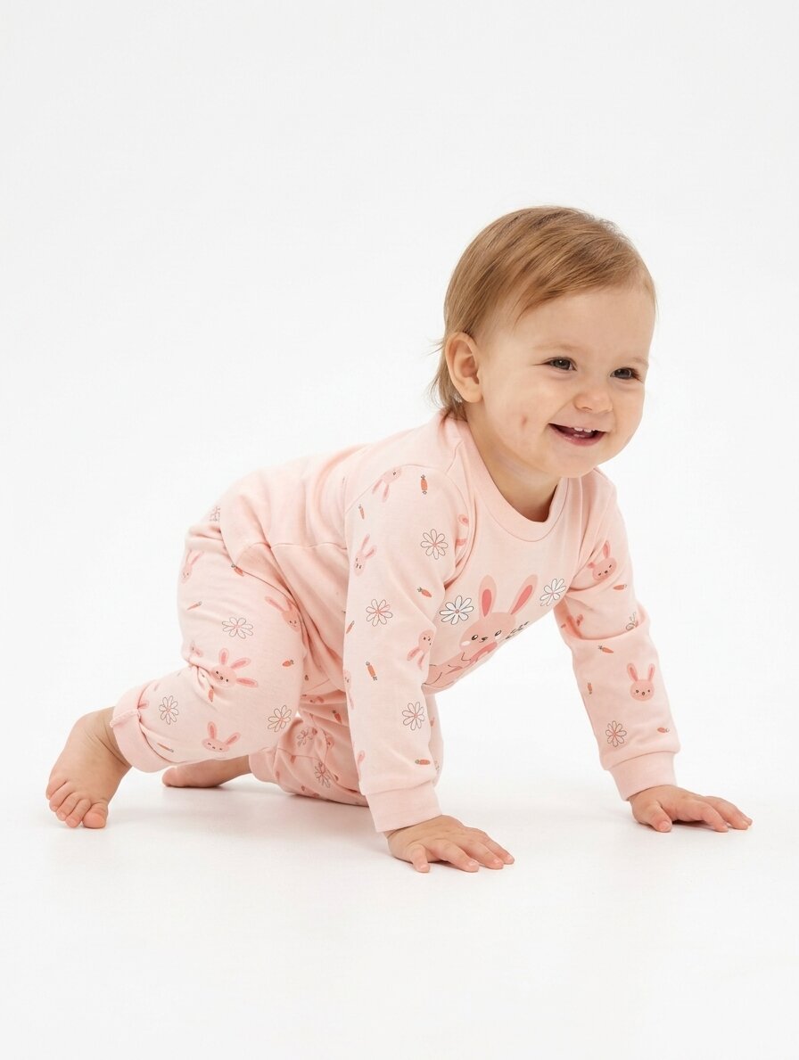 Pamuk Tavşan Desenli Kız Bebek Pijama Takım - Görsel 6