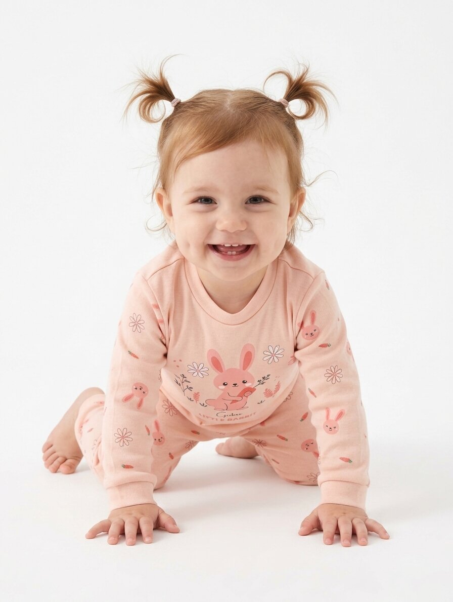 Pamuk Tavşan Desenli Kız Bebek Pijama Takım - Görsel 2
