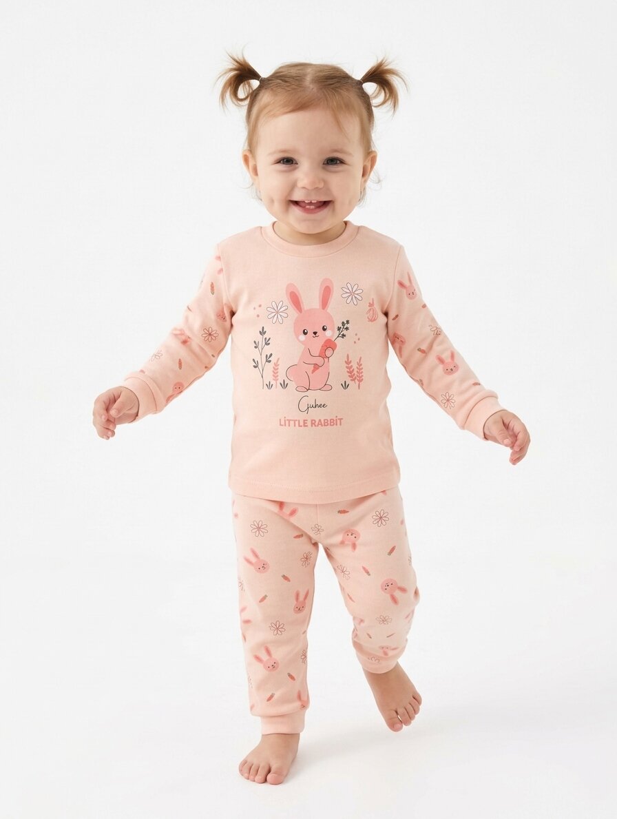 Pamuk Tavşan Desenli Kız Bebek Pijama Takım - Görsel 3