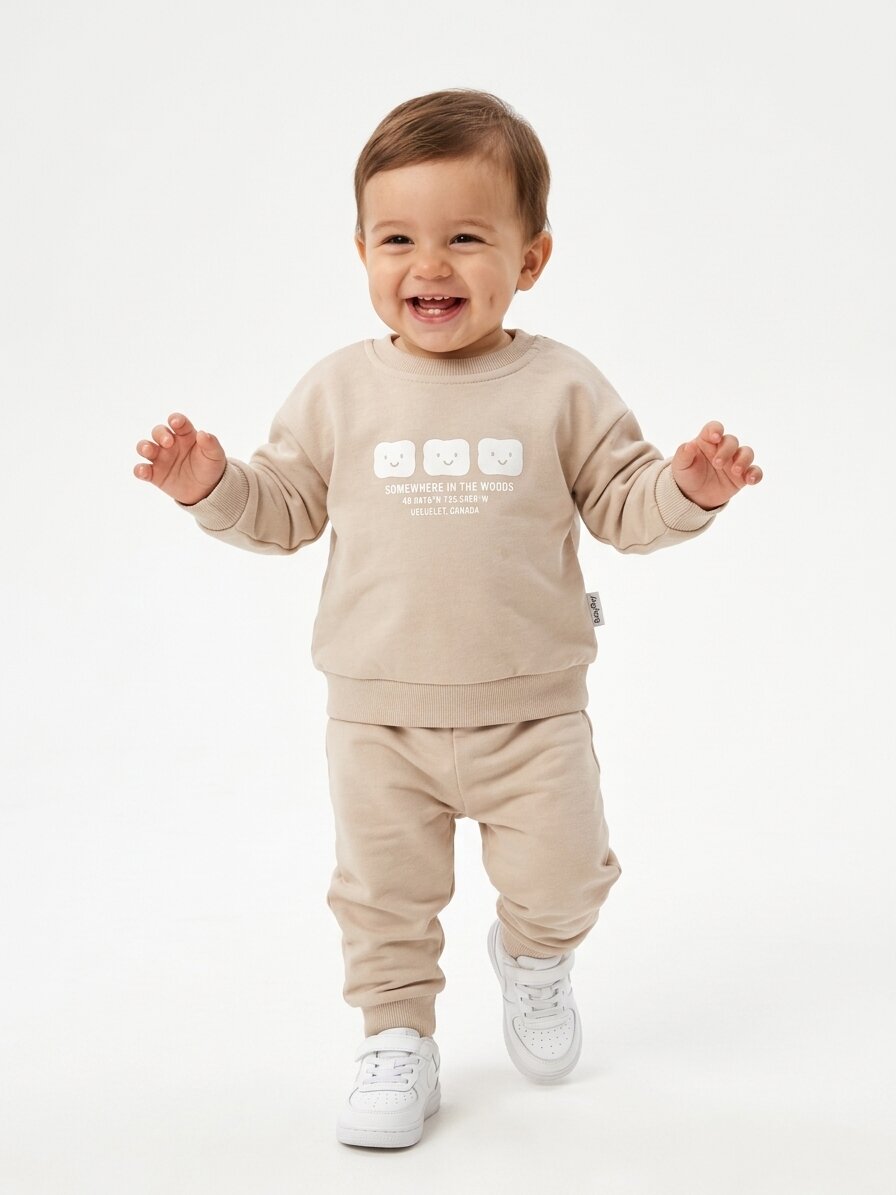 Pamuklu Sırt Figürlü Smile Detaylı Erkek Bebek 2li Takım - Görsel 3