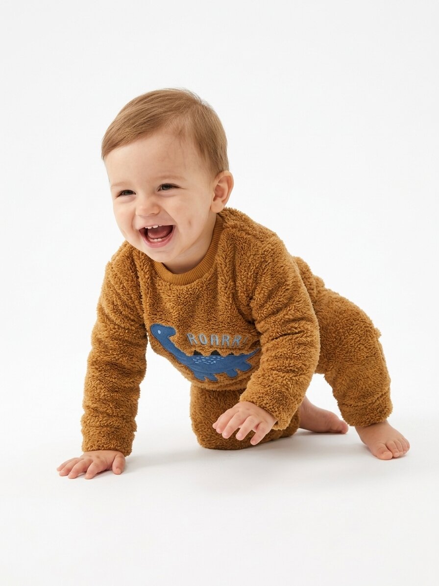 Peluş Dinozor Detaylı Erkek Bebek Pijama Takım - Görsel 2