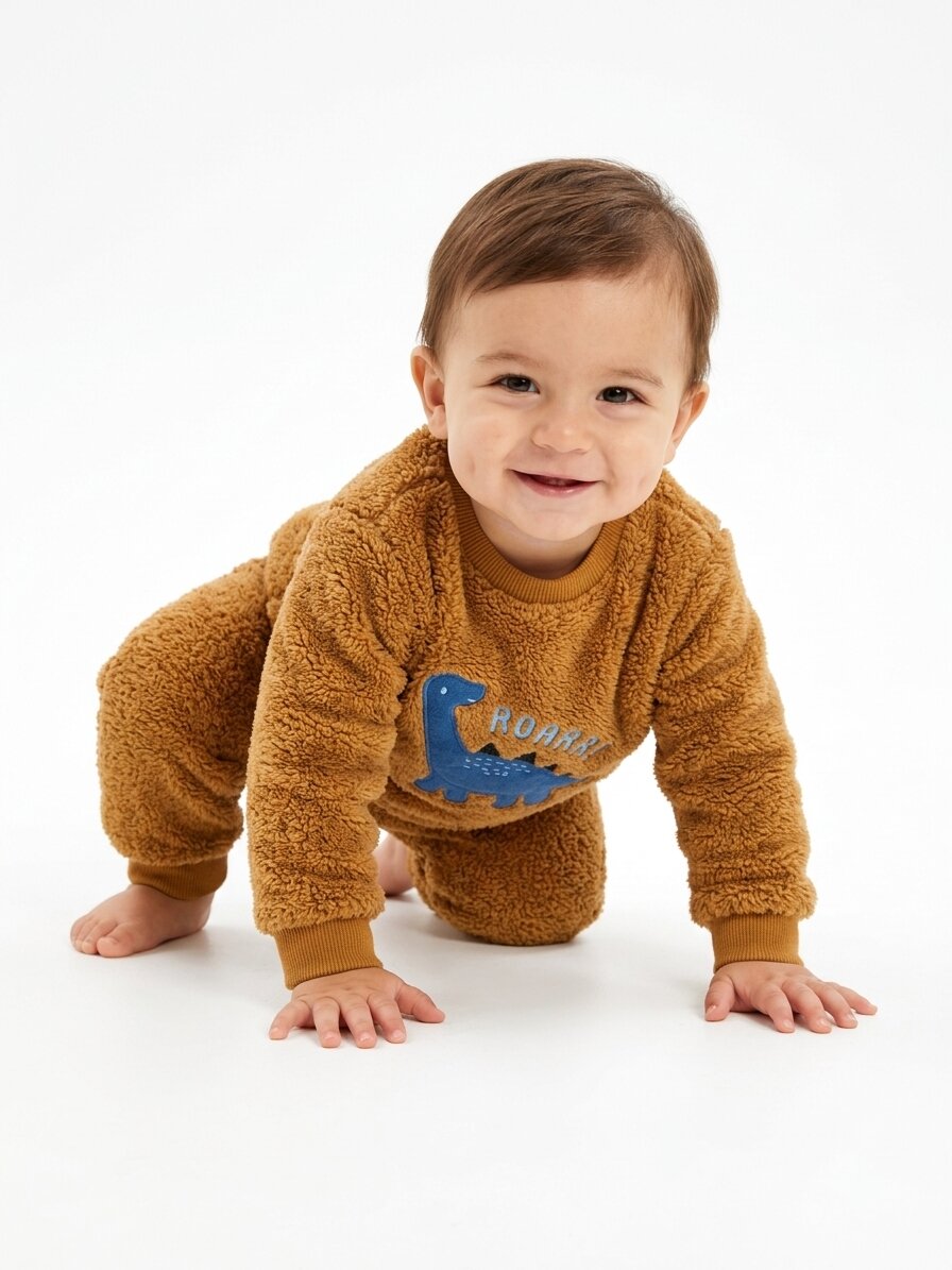 Peluş Dinozor Detaylı Erkek Bebek Pijama Takım - Görsel 3
