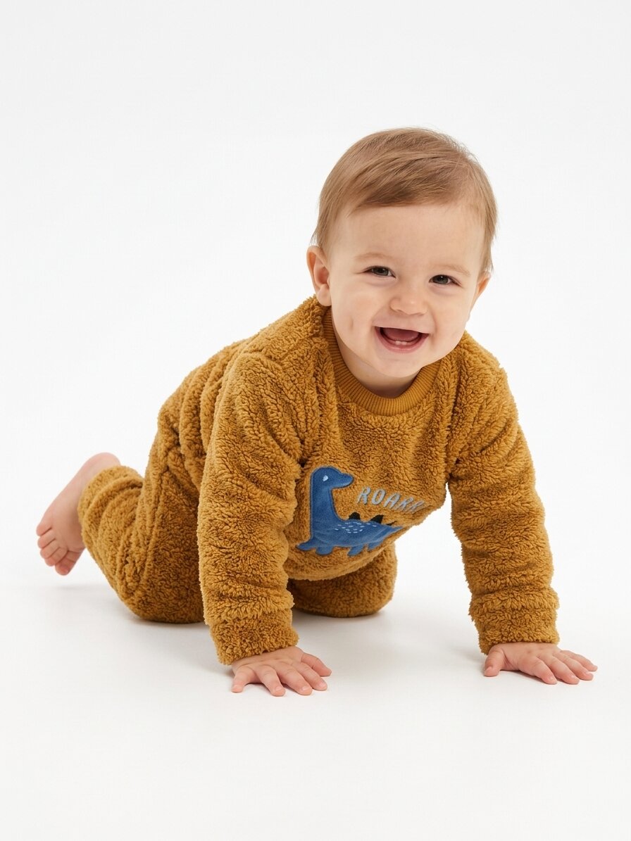 Peluş Dinozor Detaylı Erkek Bebek Pijama Takım - Görsel 4