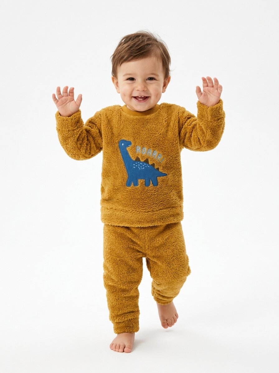 Peluş Dinozor Detaylı Erkek Bebek Pijama Takım - Görsel 5