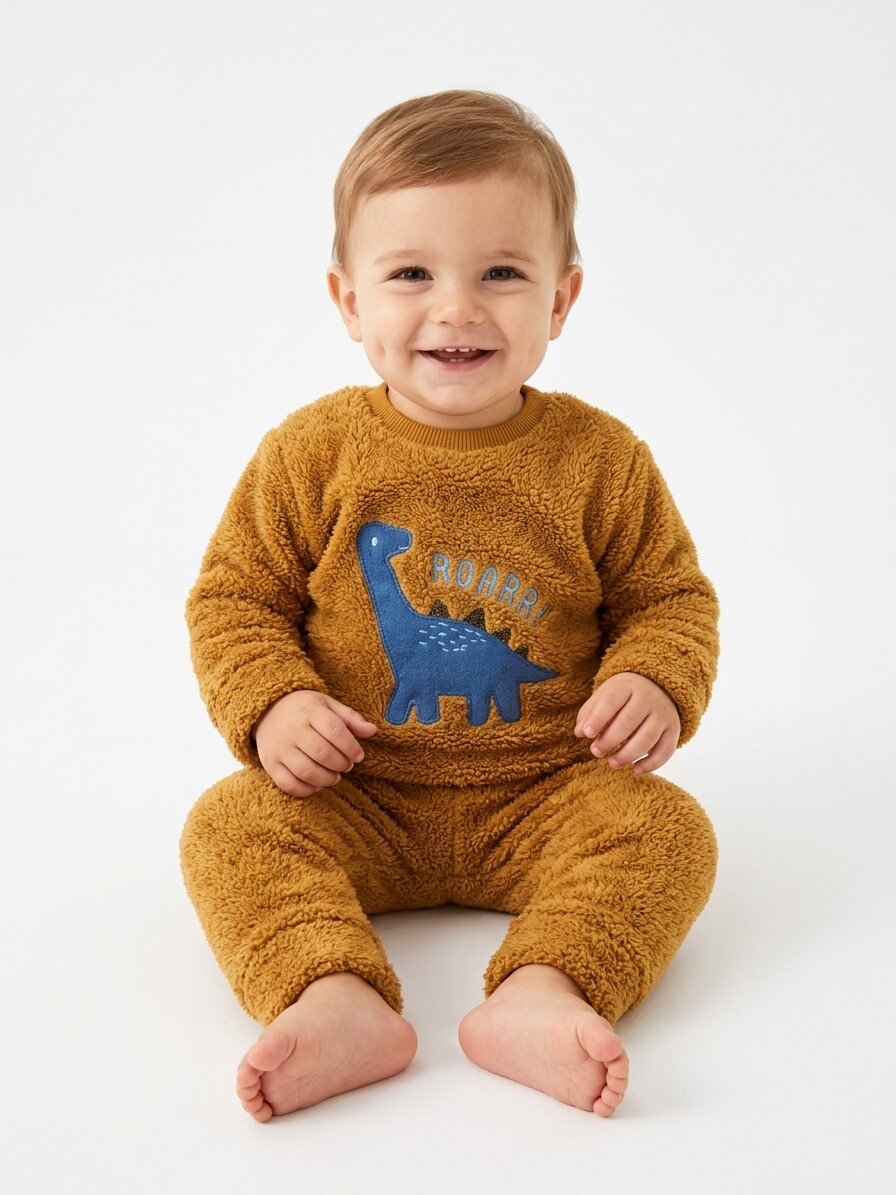 Peluş Dinozor Detaylı Erkek Bebek Pijama Takım - Görsel 6