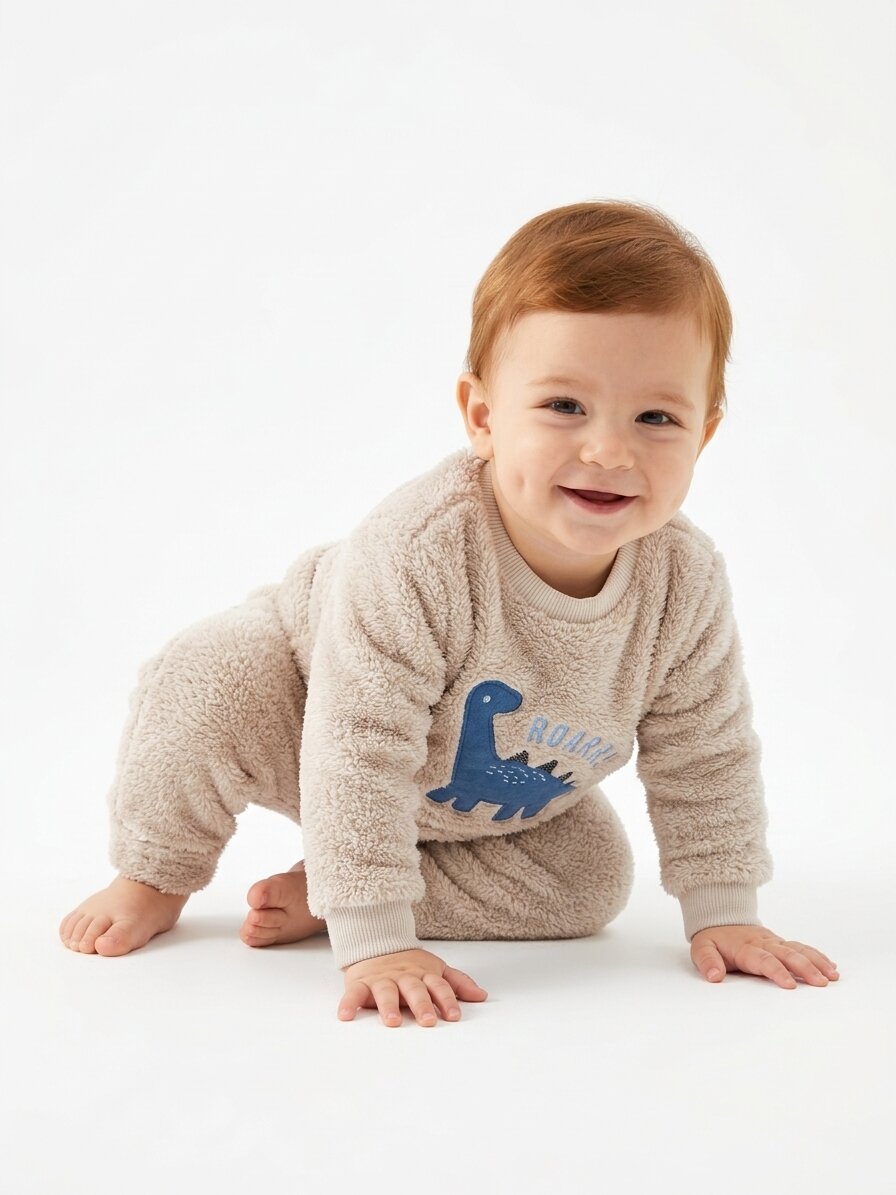 Peluş Dinozor Detaylı Erkek Bebek Pijama Takım - Görsel 2