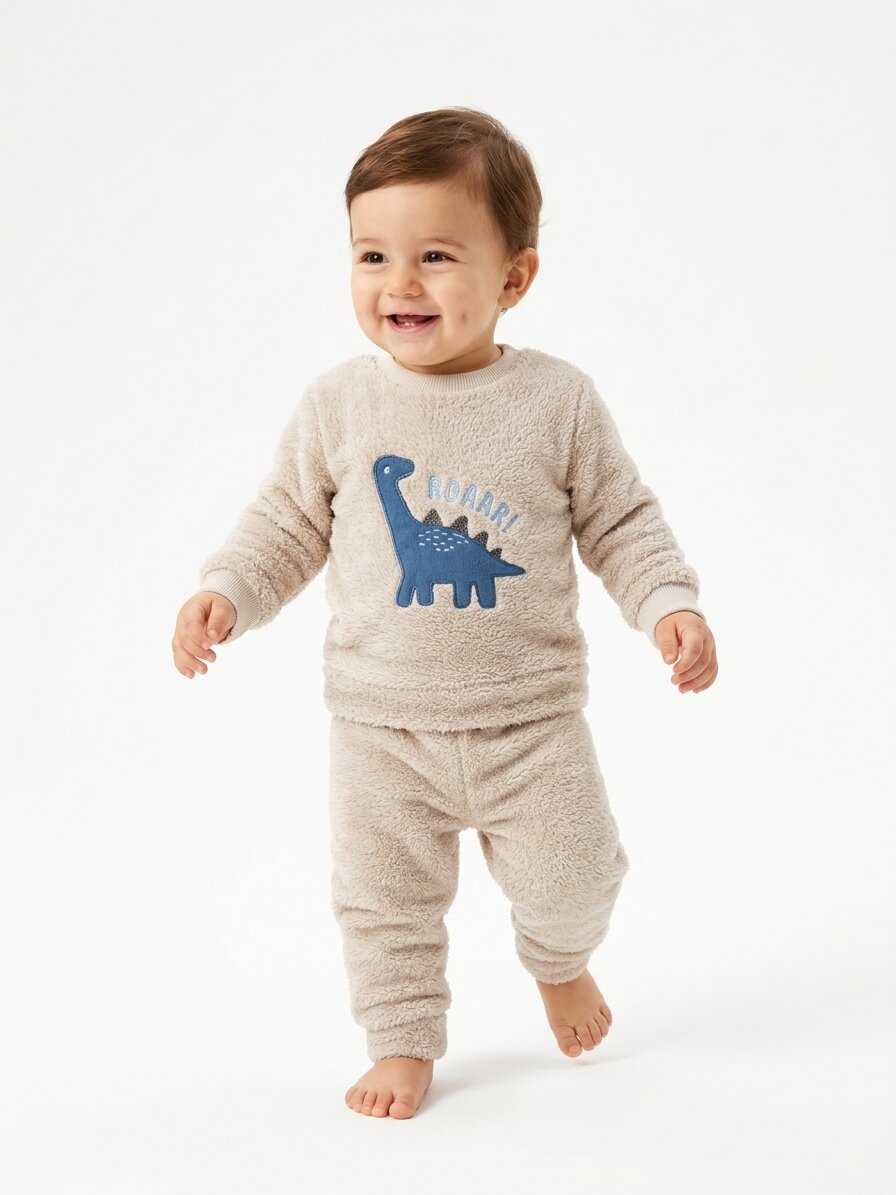 Peluş Dinozor Detaylı Erkek Bebek Pijama Takım Varyantı