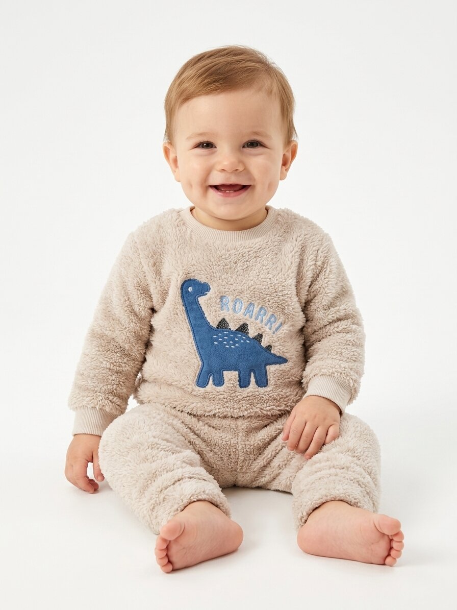 Peluş Dinozor Detaylı Erkek Bebek Pijama Takım - Görsel 3