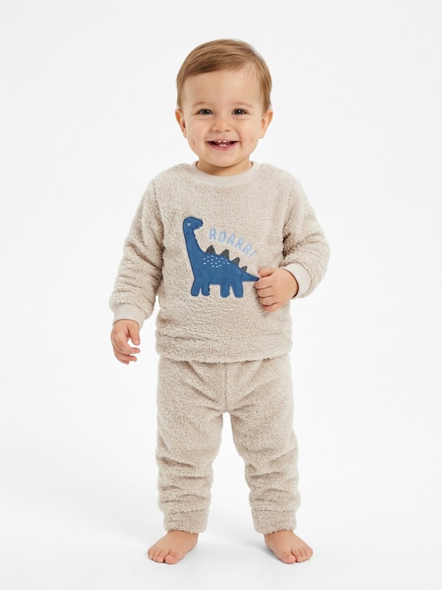 Peluş Dinozor Detaylı Erkek Bebek Pijama Takım - Görsel 4