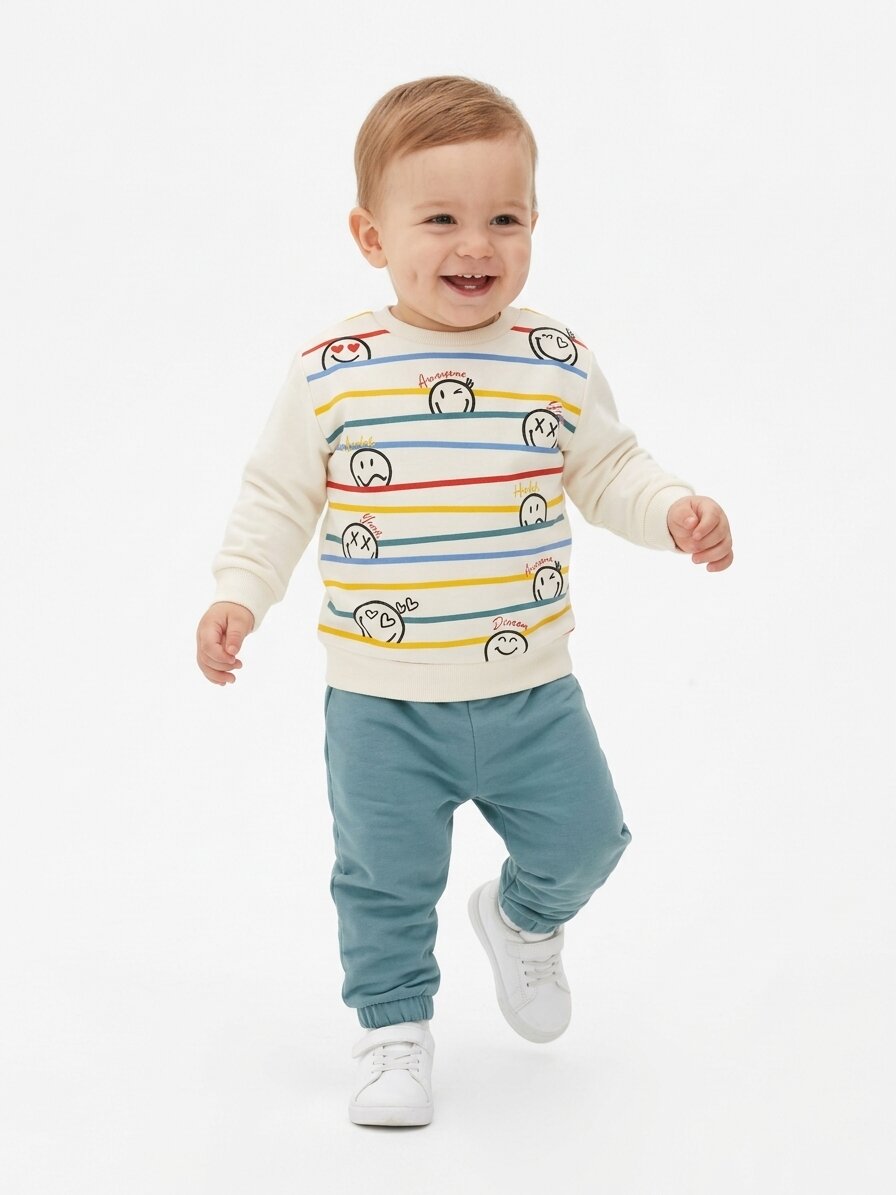 Pamuk 2 iplik Mevsimlik  Smile Detaylı Erkek Bebek 2li Takım - Görsel 6