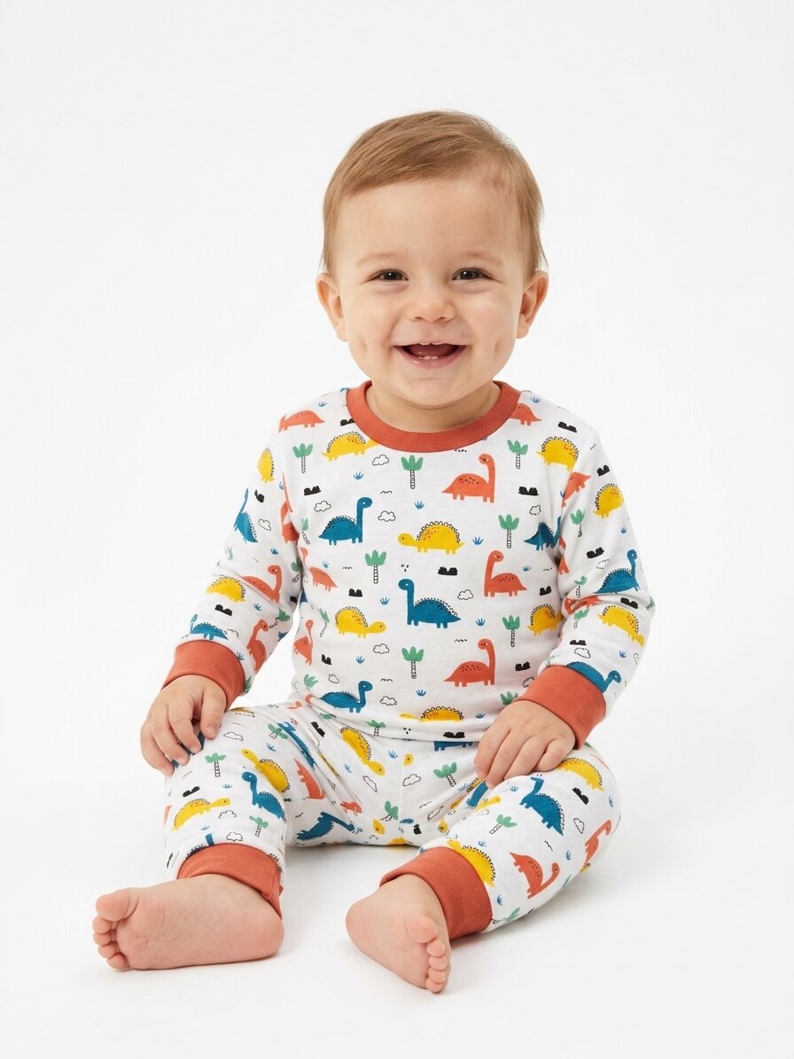 Pamuk Dinozor Detaylı Erkek Bebek Pijama Takım - Görsel 2