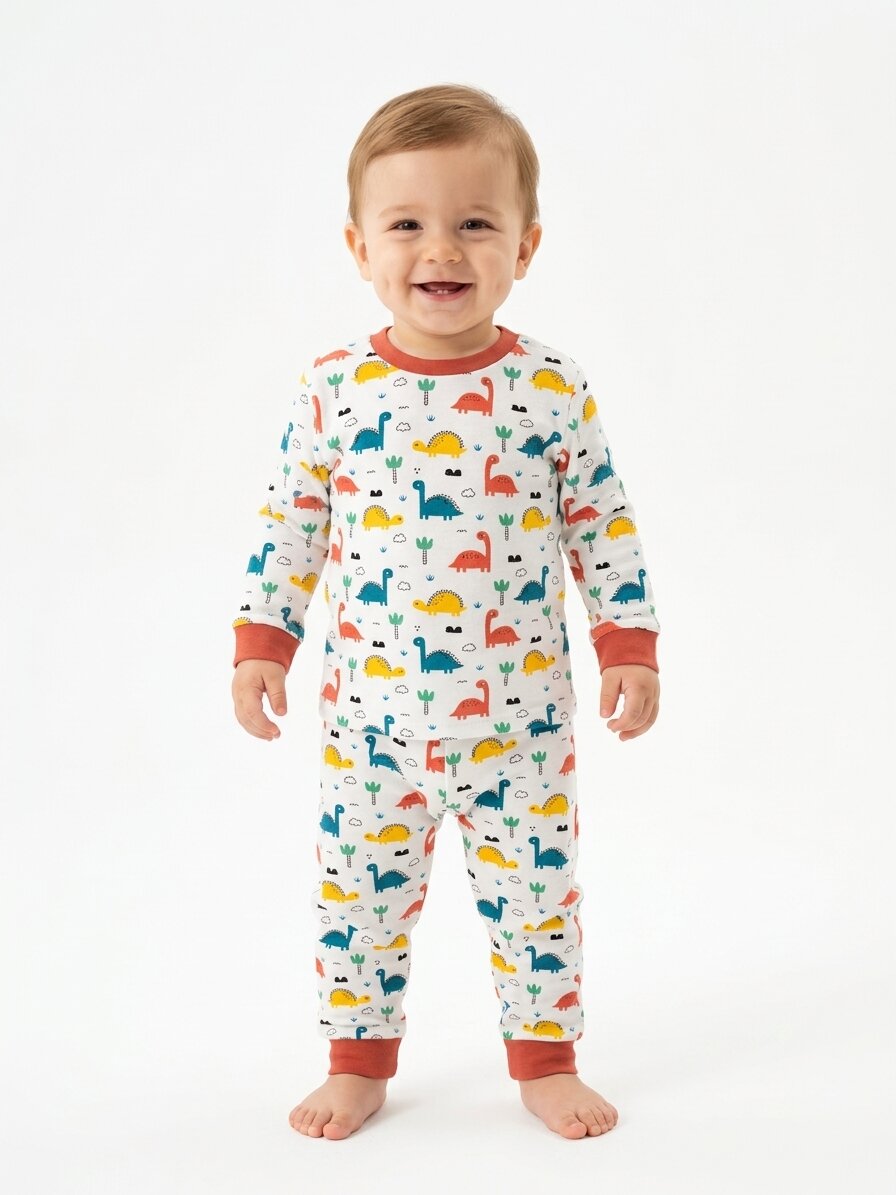 Pamuk Dinozor Detaylı Erkek Bebek Pijama Takım - Görsel 3