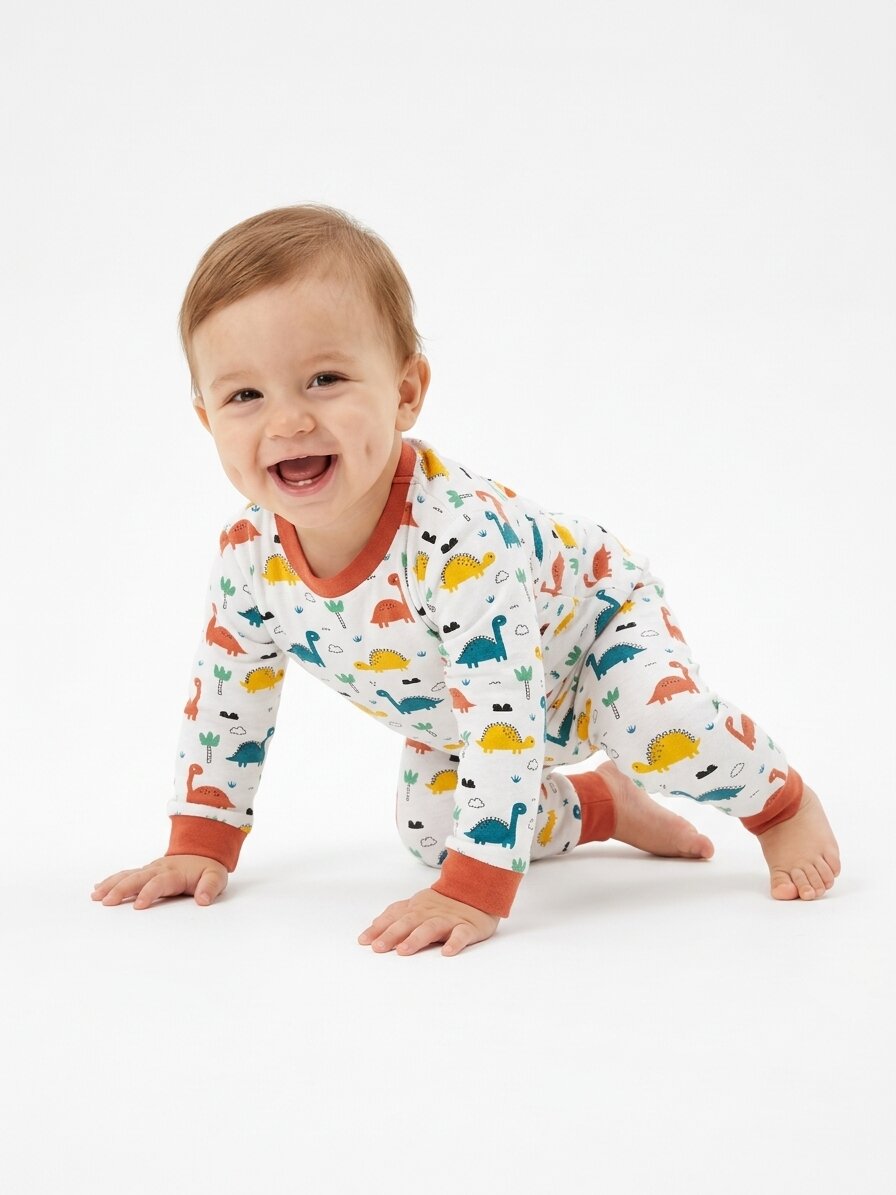 Pamuk Dinozor Detaylı Erkek Bebek Pijama Takım - Görsel 4