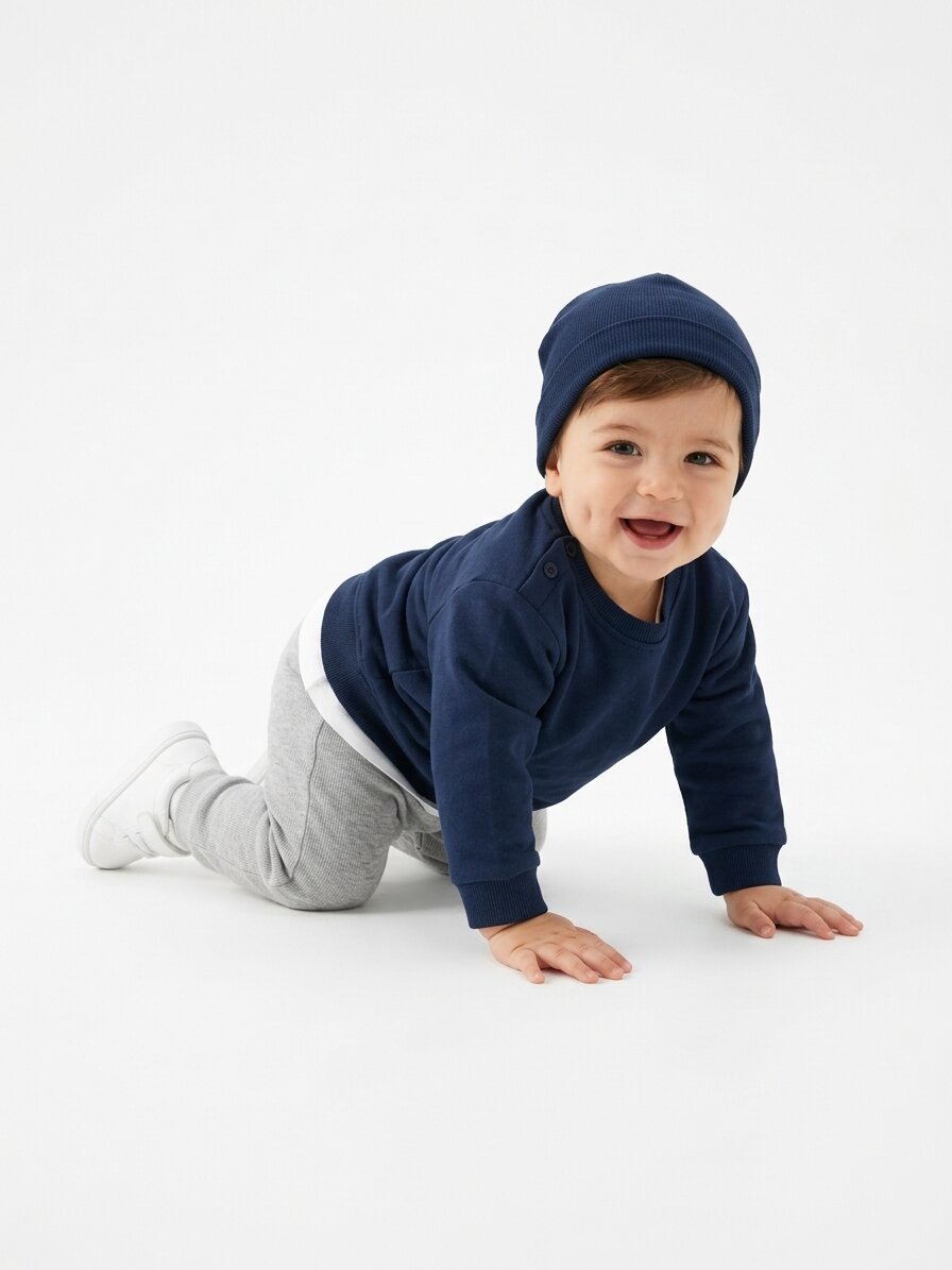 Pamuklu Mevsimlik  Sweat Tshirt ve Şapkalı Erkek Bebek 4 lü Takım - Görsel 3